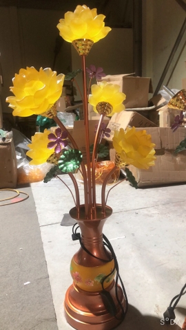 đèn thờ C3 thân lưu ly (5 bông lưu ly nhựa)