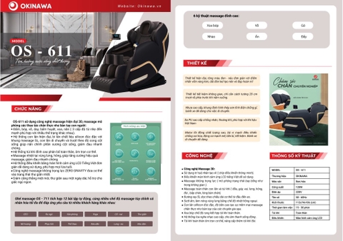 Ghế massage OS611 Black Brown túi khí da Okinawa