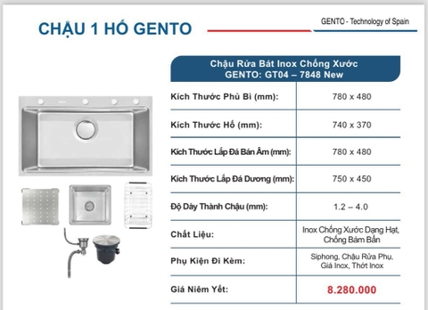 Chậu rửa bát Gento GT04-7848 new inox chống xước