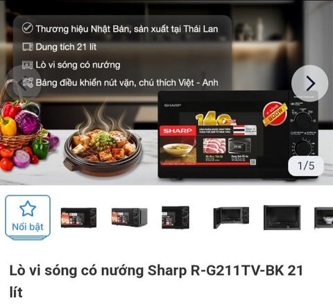 Lò vi sóng Sharp-G211TV-BK (21L) có nướng (thái lan)