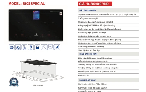Bếp từ đôi Blueger B926special , Made in malaysia , 2200Wx2200W