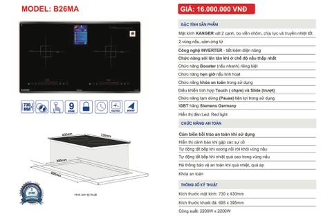 Bếp từ đôi Blueger B926MA , made in Malaysia, 2200Wx2200W