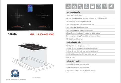 Bếp từ đôi Blueger B636Pro , Madein malaysia,  2200Wx2200W