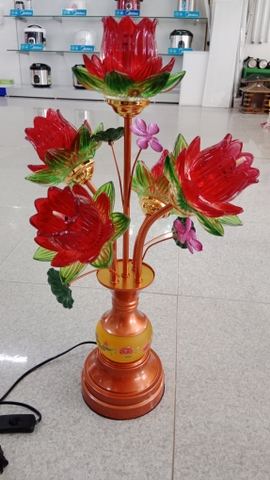 đèn thờ C2 thân lưu ly 5 bông chao thủy tinh)