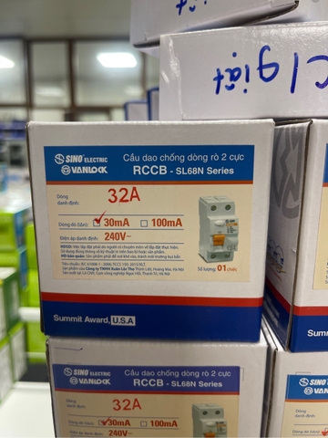Attomat SINO(chống giật) cài MCB SL68N/C2032/2P 32A/30MA SINO chống giật đỏ cam