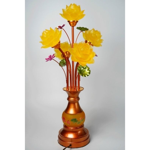 đèn thờ C3 thân lưu ly (5 bông lưu ly nhựa)