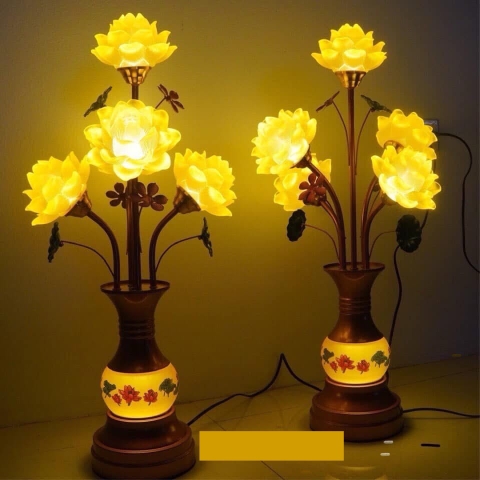 đèn thờ C3 thân lưu ly (5 bông lưu ly nhựa)