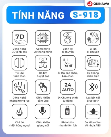 Ghế Massage Okinawa S918 Black cao cấp 6D