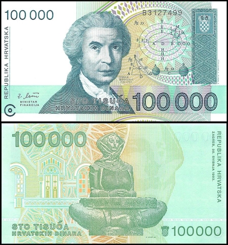 100000 dinara Croatia 1993