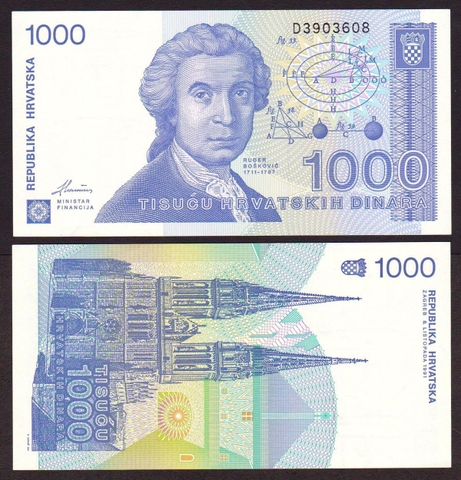 1000 dinara Croatia 1991