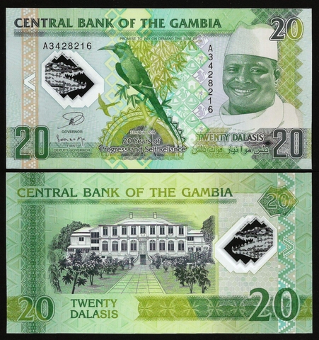 20 dalasis Gambia 2014 polymer kỉ niệm 20 năm kiến thiết quốc gia