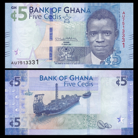 5 cedis Ghana 2017 kỉ niệm 60 năm thành lập ngân hàng Ghana