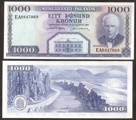 1000 kronur Iceland 1961