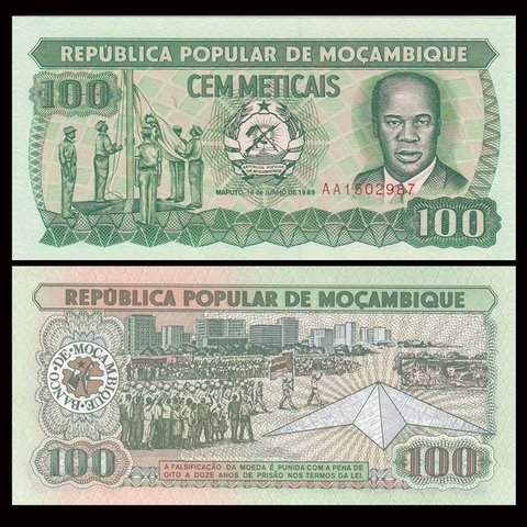 100 meticais Mozambique 1989