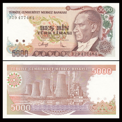 5000 lira Turkey 1990