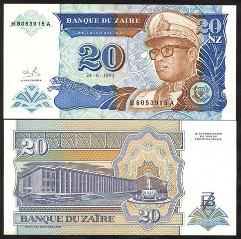 20 nouveaux zaires Zaire 1993