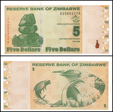 5 dollars Zimbabwe 2009
