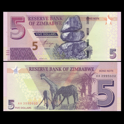 5 dollars Zimbabwe 2016