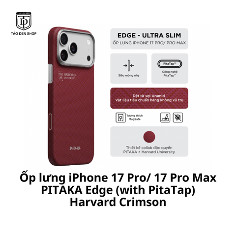 Ốp lưng iPhone 17 Pro/ 17 Pro Max PITAKA Edge (with PitaTap) Harvard Crimson