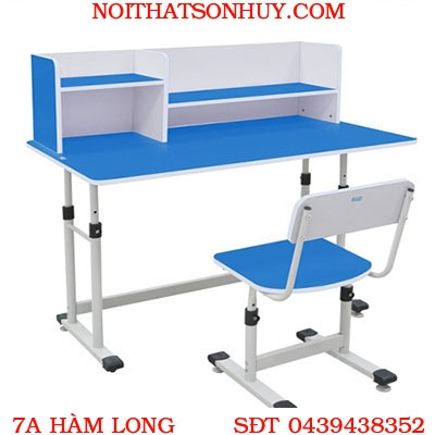 BHS-13-07 XG Bộ bàn học sinh ghế rời có giá sách không bụng bàn
