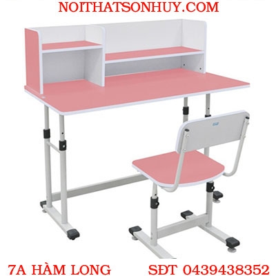 BHS-13-07 HG Bộ bàn học sinh ghế rời có giá sách không bụng bàn