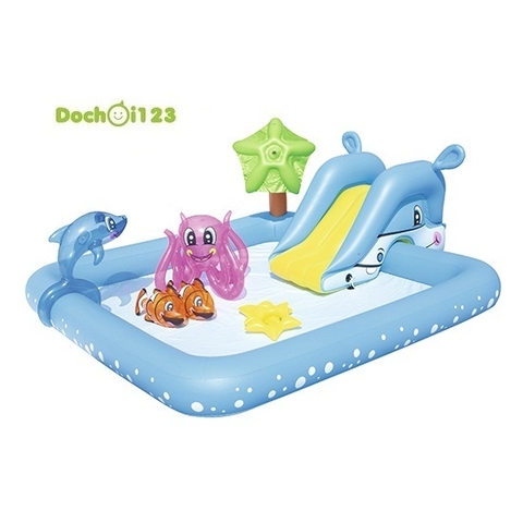 Bể phao cầu trượt hình cá heo 53052