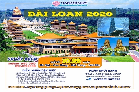 Serries Đài Loan 2020: Hà Nội - Cao Hùng - Đài Trung - Đài Bắc - Hà Nội