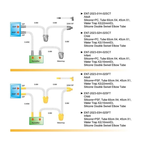 Bộ dây thở bằng Silicon sử dụng nhiều lần cho người lớn, trẻ em