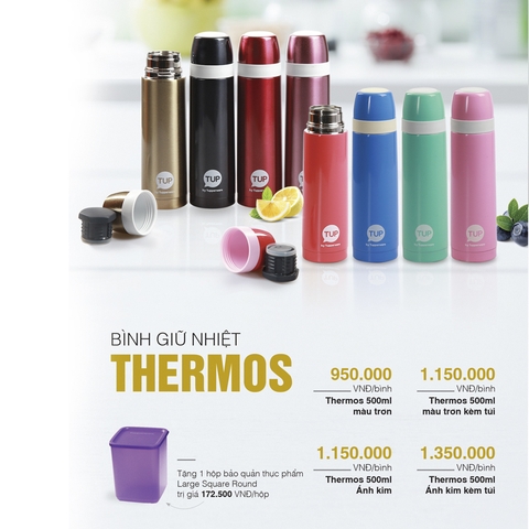 Bình giữ nhiệt Tupperware và quà tặng hộp square round