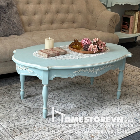 Bàn trà Vintage 03 - xanh da trời hoa nổi BTR3