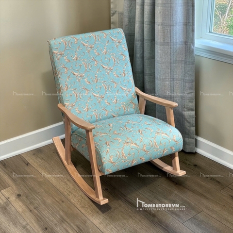 Ghế đệm liền vải hoa dây nền xanh - BB7