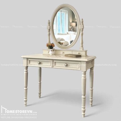 Bàn trang điểm có gương vintage  kem con tiện - BTR17