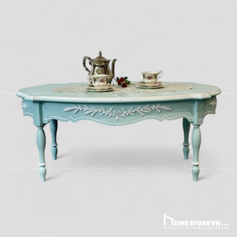 Bàn trà Vintage 03 - xanh da trời hoa nổi BTR3
