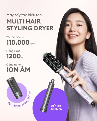 Máy tạo kiểu tóc LocknLock Multi Hair Styling Dryer ENA526GRY uốn lọn, chải mượt vào nếp, sấy nhanh động cơ BLD bền bỉ