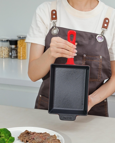 Chảo gang Oceno hình chữ nhật, size 14x18cm, màu đỏ mã OFR-1358