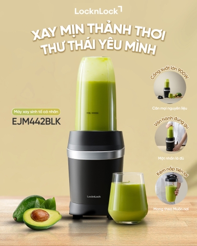 Máy xay sinh tố LocknLock Duo Turbo Blender EJM442BLK 900w có 1 cốc xay 700ml