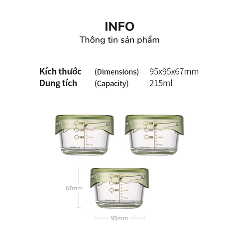 Hộp Thủy Tinh LocknLock đựng thức ăn cho bé 215ml*3 - LLG540S3GRN