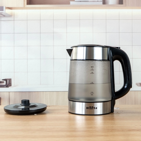 Ấm siêu tốc kính mờ chịu nhiệt cao lòng đáy bình inox 316 đun nhanh 2200w