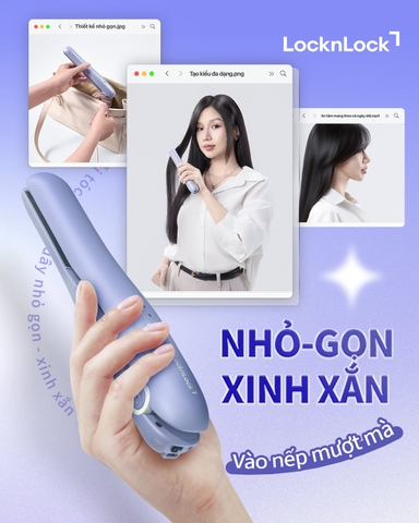 Máy duỗi tóc không dây LocknLock Cordless hair straightener ENA224PUP tấm phủ nhiệt ceramic, thiết kế nhỏ gọn