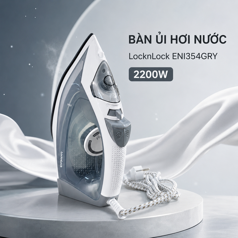 Bàn là | bàn ủi hơi nước LocknLock Steam Iron 2200W mặt bàn ủi phủ ceramic ENI354GRY- Màu xám