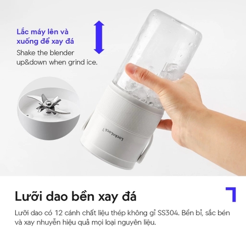 Máy xay sinh tố cầm tay LocknLock Vacuum Portable Blender EJJ346IVY 475ml pin sạc, có hút chân không giữ tươi sinh tố
