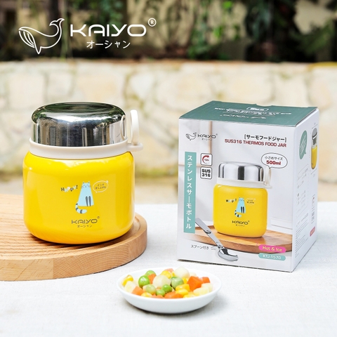 [Mẫu mới họa tiết Meo Meo] Bình ủ inox 316 Kaiyo 500ml kèm thìa gấp