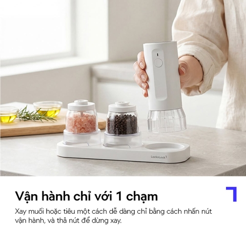 Máy xay tiêu & muối cốc đôi LocknLock 1 chạm CKO119WHT dùng pin sạc