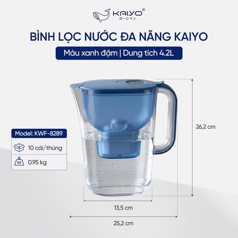 Bình lọc nước đa năng Kaiyo dung tích 4.2L loại bỏ 99% tạm chất, kim loại nặng