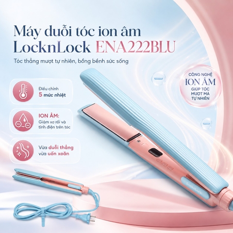 Máy duỗi tóc ion âm LocknLock Hair straightener Màu xanh dương ENA222BLU 5 mức nhiệt