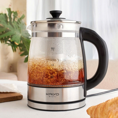Ấm siêu tốc thuỷ tinh borosilicate kèm lọc trà có điều chỉnh nhiệt độ Kaiyo 1.7L (KEK-062)