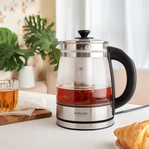 Ấm siêu tốc thuỷ tinh borosilicate kèm lọc trà có điều chỉnh nhiệt độ Kaiyo 1.7L (KEK-062)