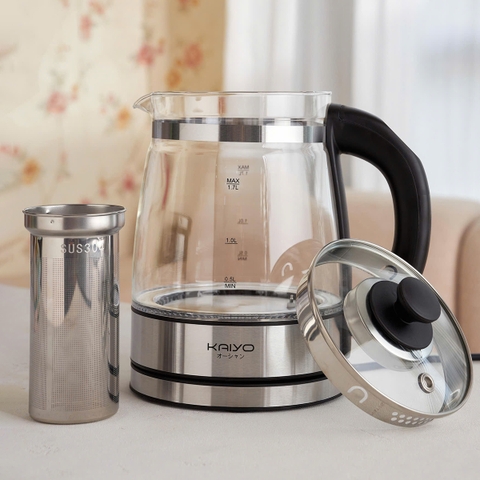 Ấm siêu tốc thuỷ tinh borosilicate kèm lọc trà có điều chỉnh nhiệt độ Kaiyo 1.7L (KEK-062)