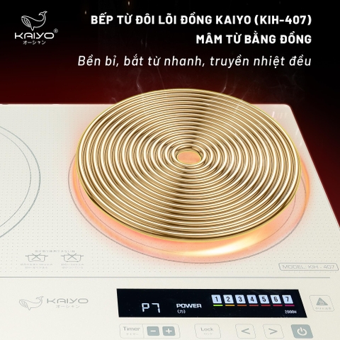 Bếp từ đôi lõi đồng 100% KAIYO công suất 3300w bảo hành chính hãng 2 năm KIH-407