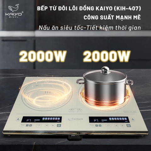 Bếp từ đôi lõi đồng 100% KAIYO công suất 3300w bảo hành chính hãng 2 năm KIH-407